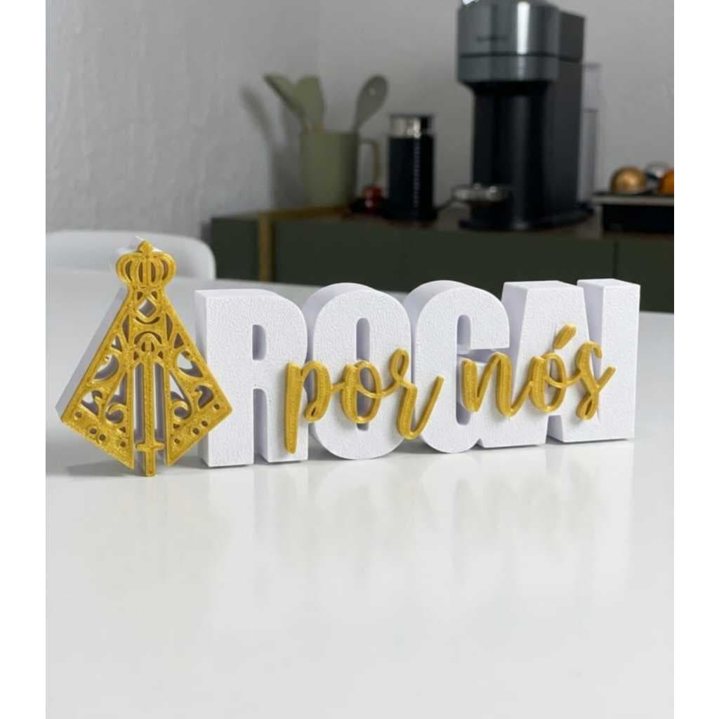 Escultura Religiosa Rogai Por Nós Nossa Senhora Aparecida Decoração Minimalista Mesa Altar Premium Oficina 3D