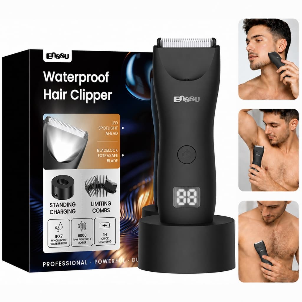 Aparador de Pelos Profissional Elétrico Sem Fio Recarregável Barba Corpo À Prova D'água Com Luz LED