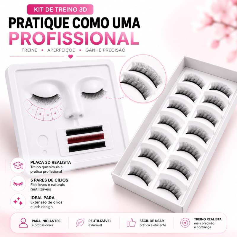 Kit Placa Rosto de Treino 3D PVC + 5 Pares de Cílios – Prática para Extensão de Cílios e Lash Design