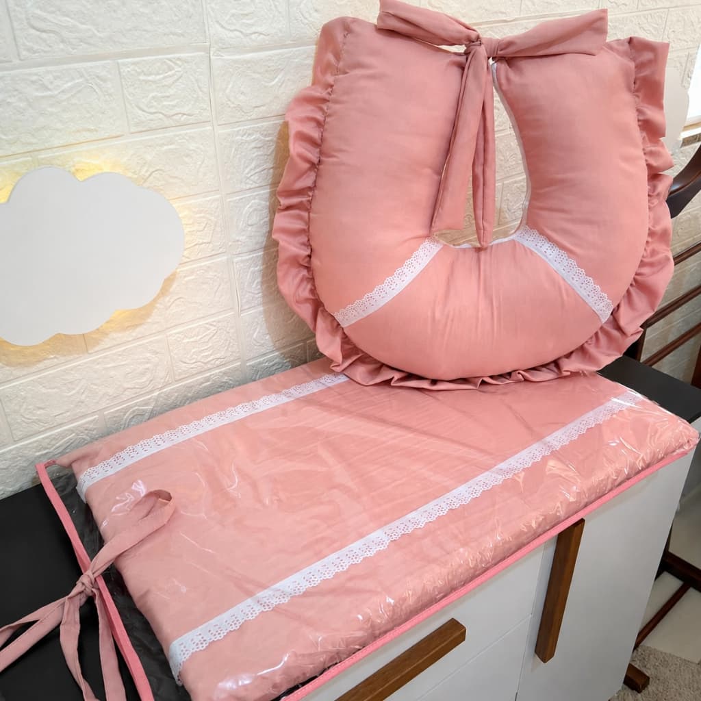 Kit Maternidade Bebê Almofada Amamentação e Trocador Cômoda Liso Impermeável