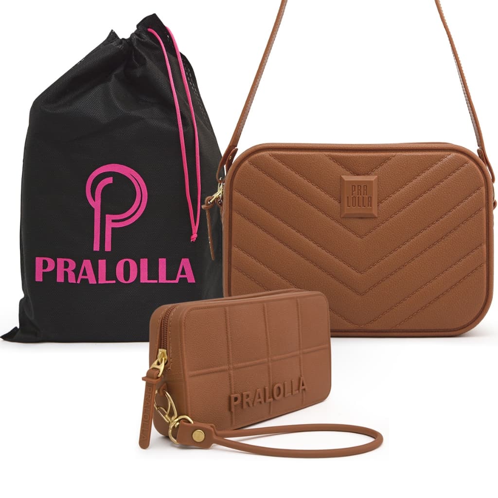 Bolsa Feminina + Carteira com Alça de Pulso Pralolla Emborrachada Transversal Tiracolo