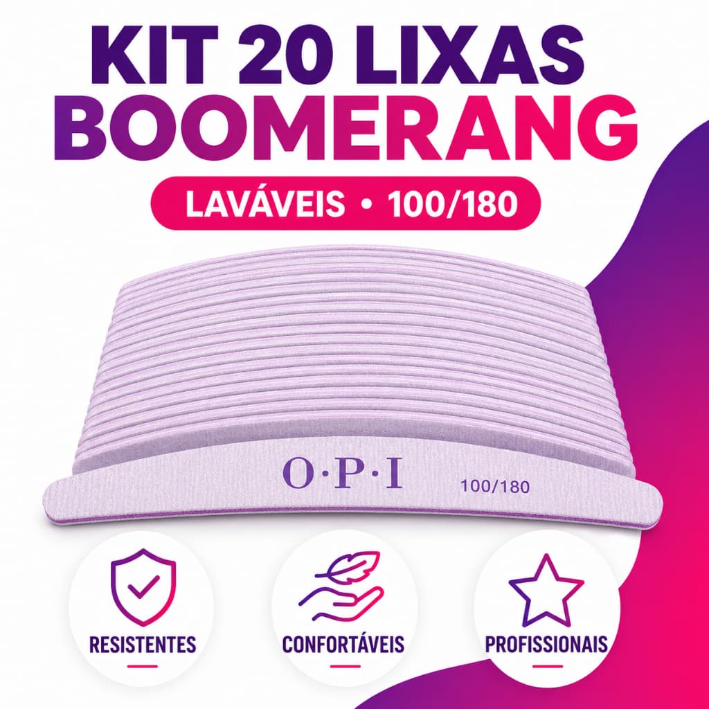 Kit 20x Lixa Boomerang O.P.I 100/180 Laváveis para Unhas Gel, Acrigel e Fibra
