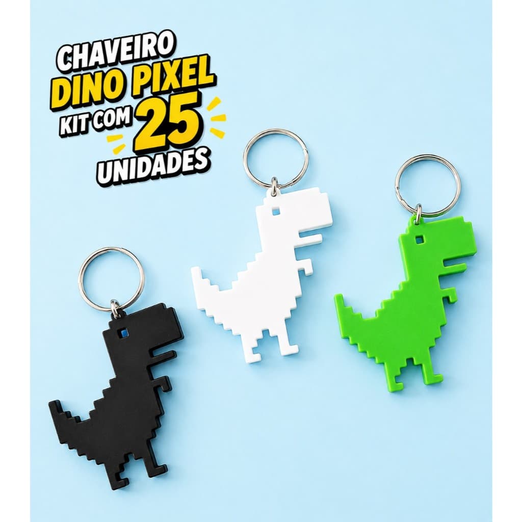 Chaveiros Dinossauro pixel T-Rex para festas dino, lembrancinha Jogo Offline navegador sem internet