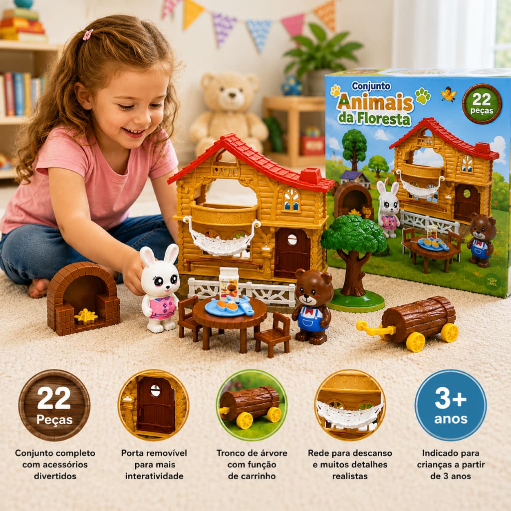Conjunto Animais Plastico 22 Pecas Brinquedo Infantil Educativo Acessorios