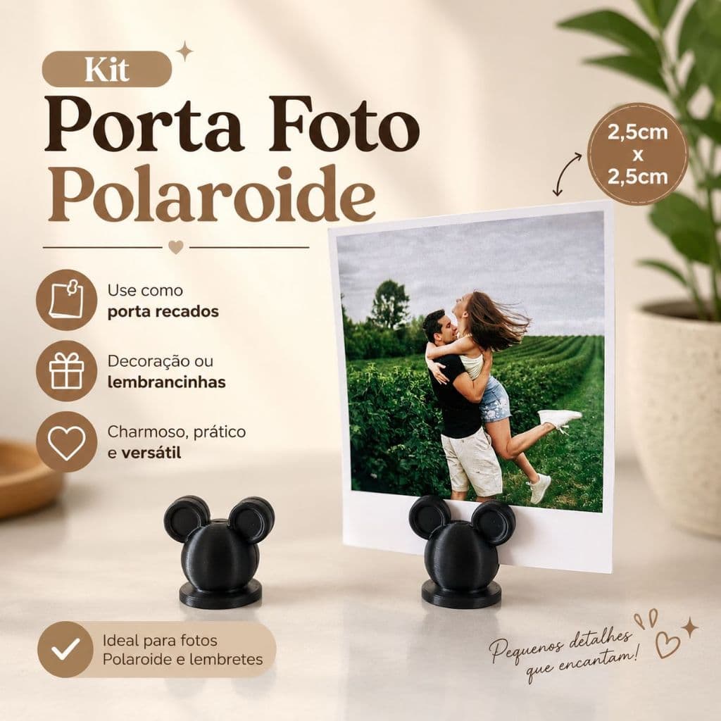 Kit com 5, 10 ou 20 Porta Foto Polaroid MICKEY Criativo Decoração para Fotos e Recados Lembrancinhas