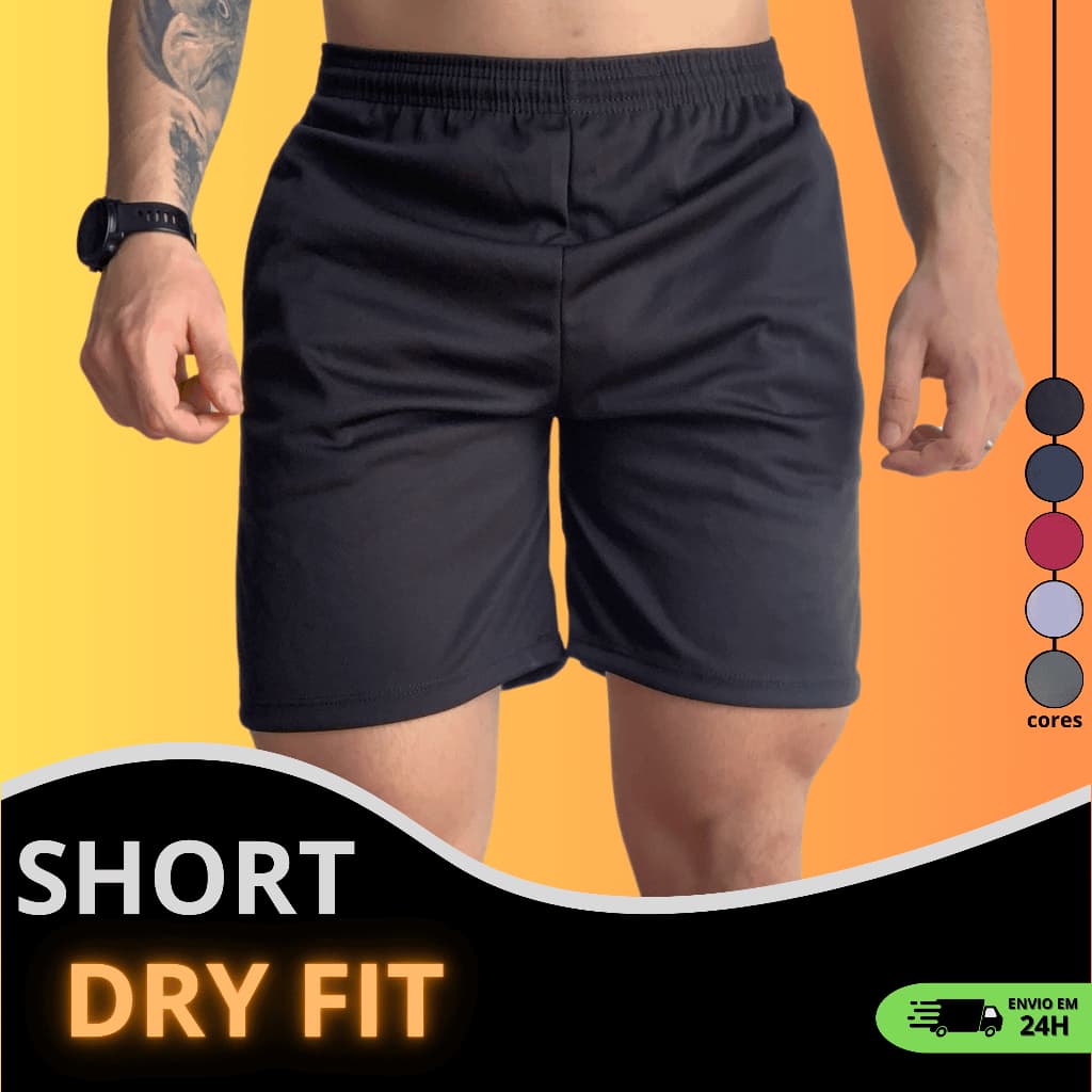 Short Masculino Dry Fit Academia Corrida Treino Bermuda Básica Esportiva Elastano Leve Confortável