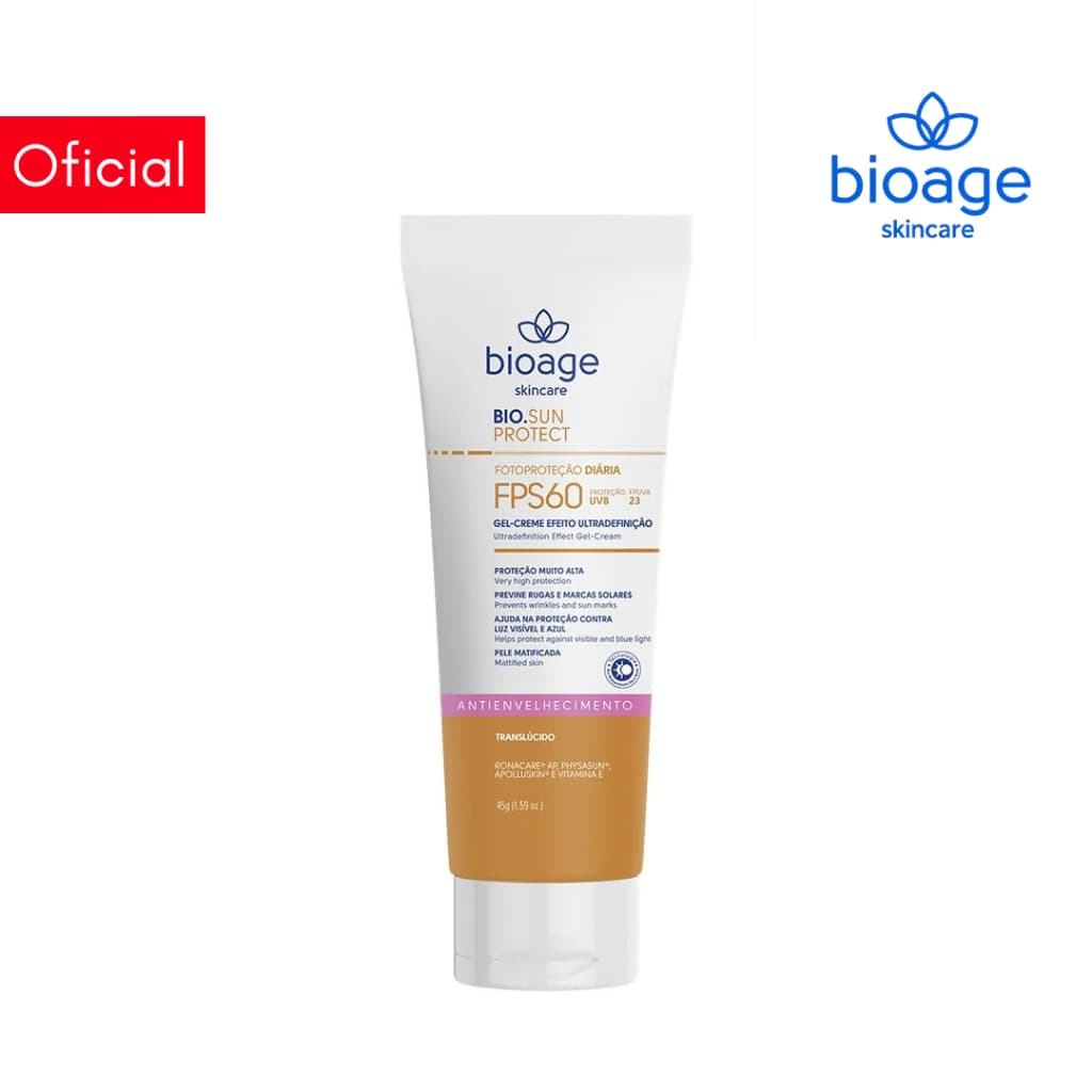 Bioage Protetor Solar Facial Gel-Creme Antienvelhecimento FPS 60 Translúcido 45g