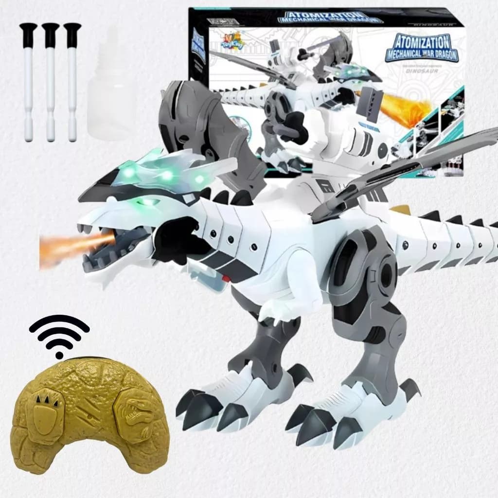Robô Dinossauro Controle Remoto com Spray de Fumaça Luzes LED Som Brinquedo Infantil