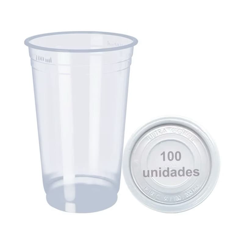 100 COPO 770ml DESCARTÁVEL COM TAMPA COM OU SEM FURO PP ULTRA