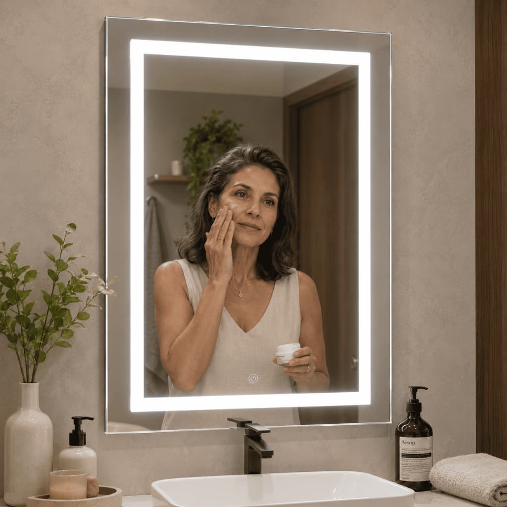 Espelho de Led Touch 50x80cm Retangular Espelho de Banheiro Espelho para Maquiagem Espelho Selfie