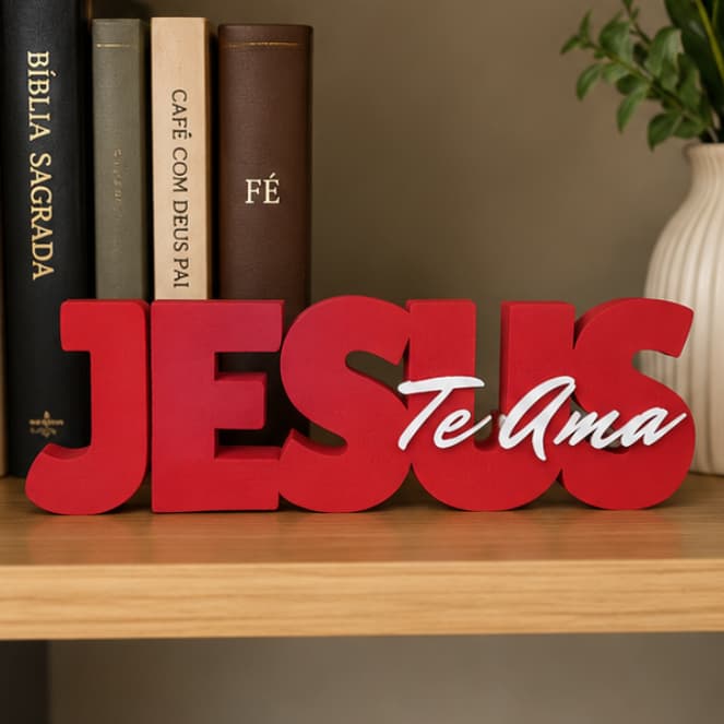 Letreiro Decorativo Jesus Te Ama Preto e Branco Decoração Cristã Moderna para Quarto