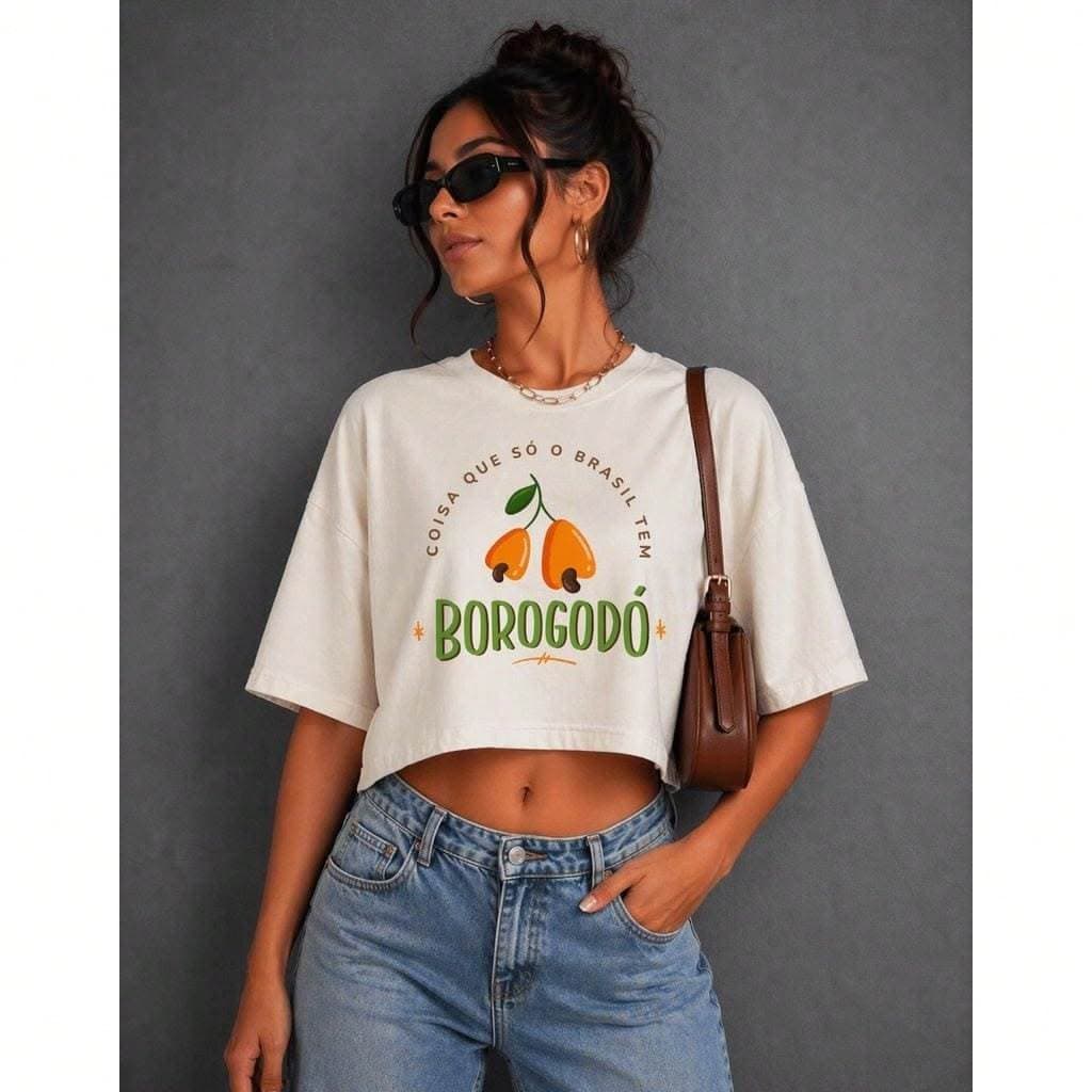 Cropped Feminino Brasil Oversized Básico Soltinho Moda Blogueira Casual Confortável 2026