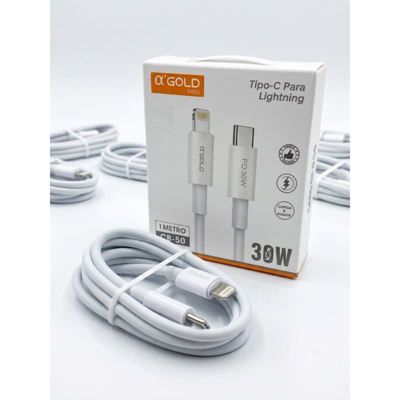 Cabo Tipo C Lightning A"Gold Branco 30W com Carregamento Rápido