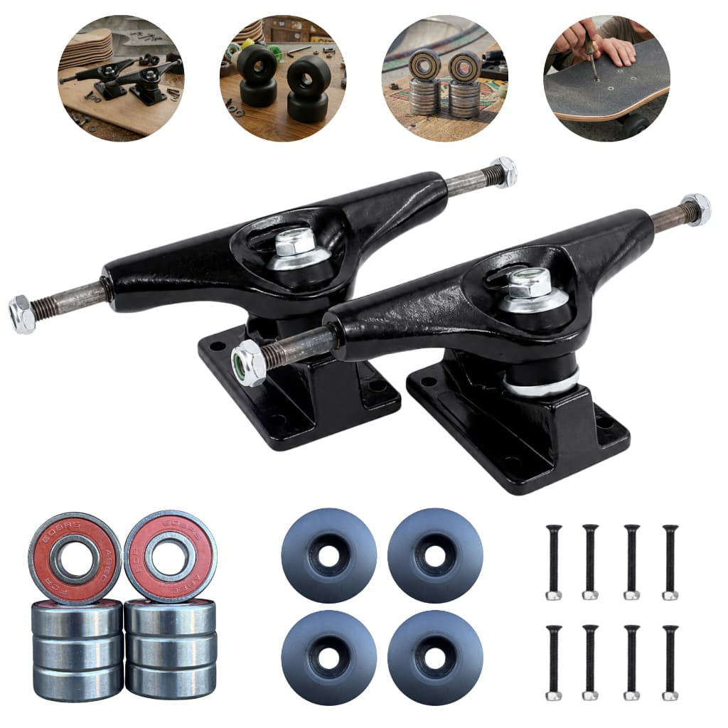 Kit Skate Truck 129mm com Rodas 53mm Rolamentos ABEC e Parafusos de Base Phillips Para Montagem
