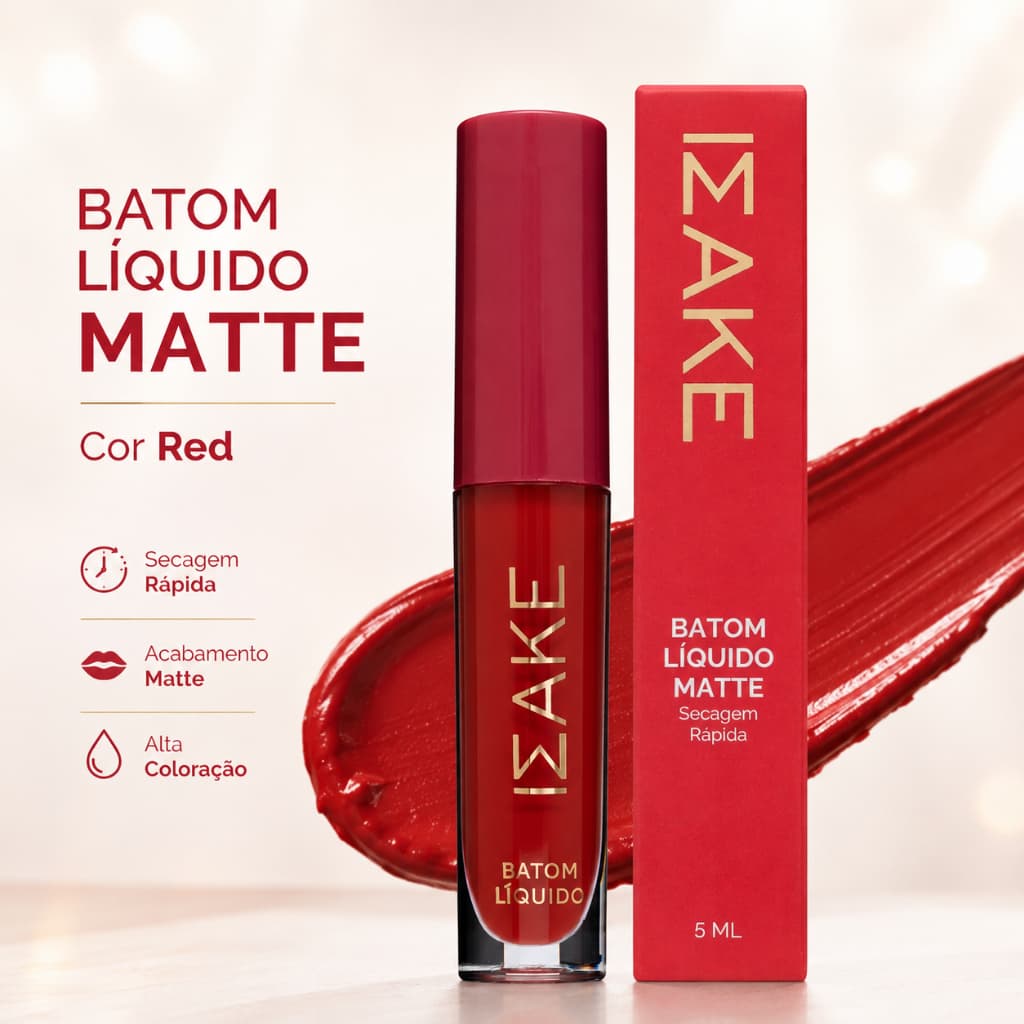 Batom Líquido Matte Imake Red 5ml Secagem Rápida Longa Duração Vermelho