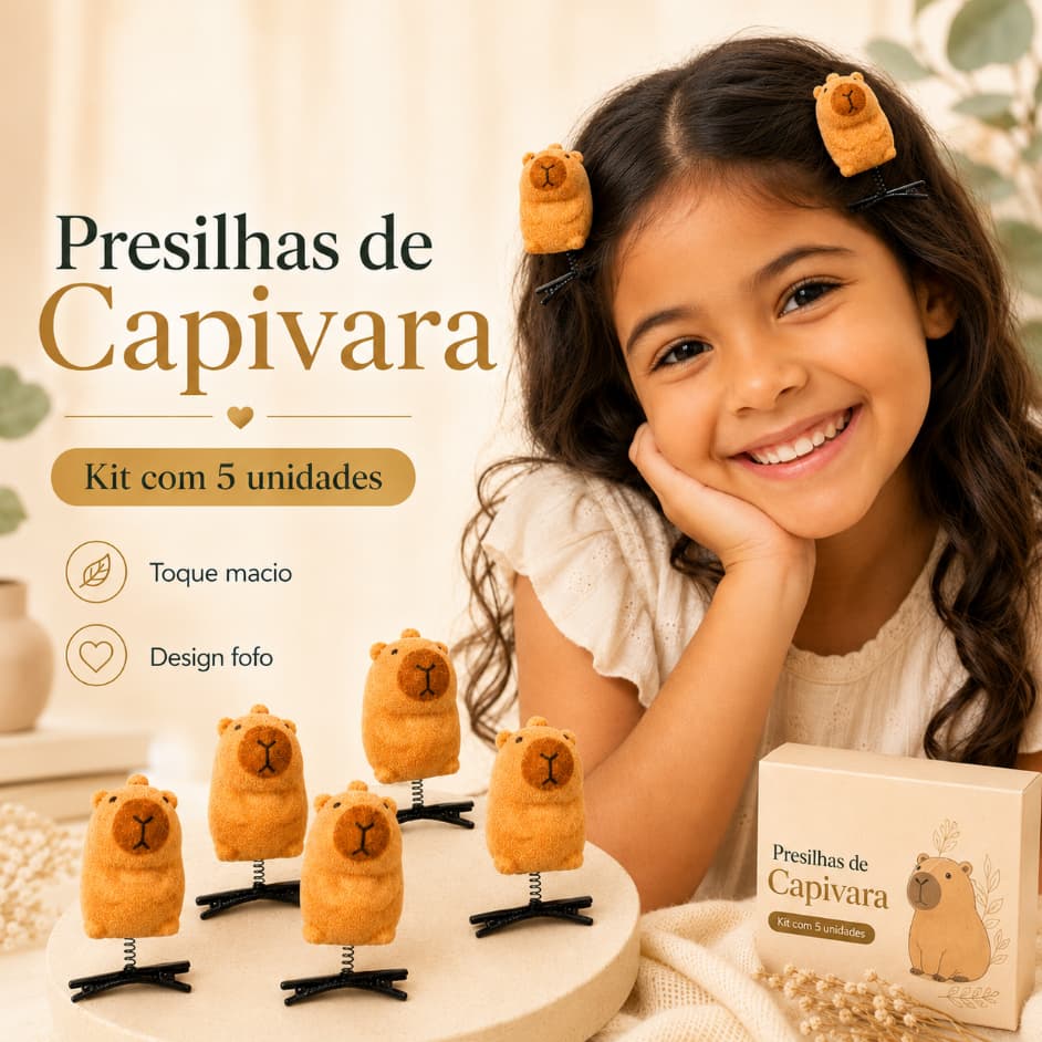Kit 5 Presilhas Fofas Capivara, Uso Diário Menina