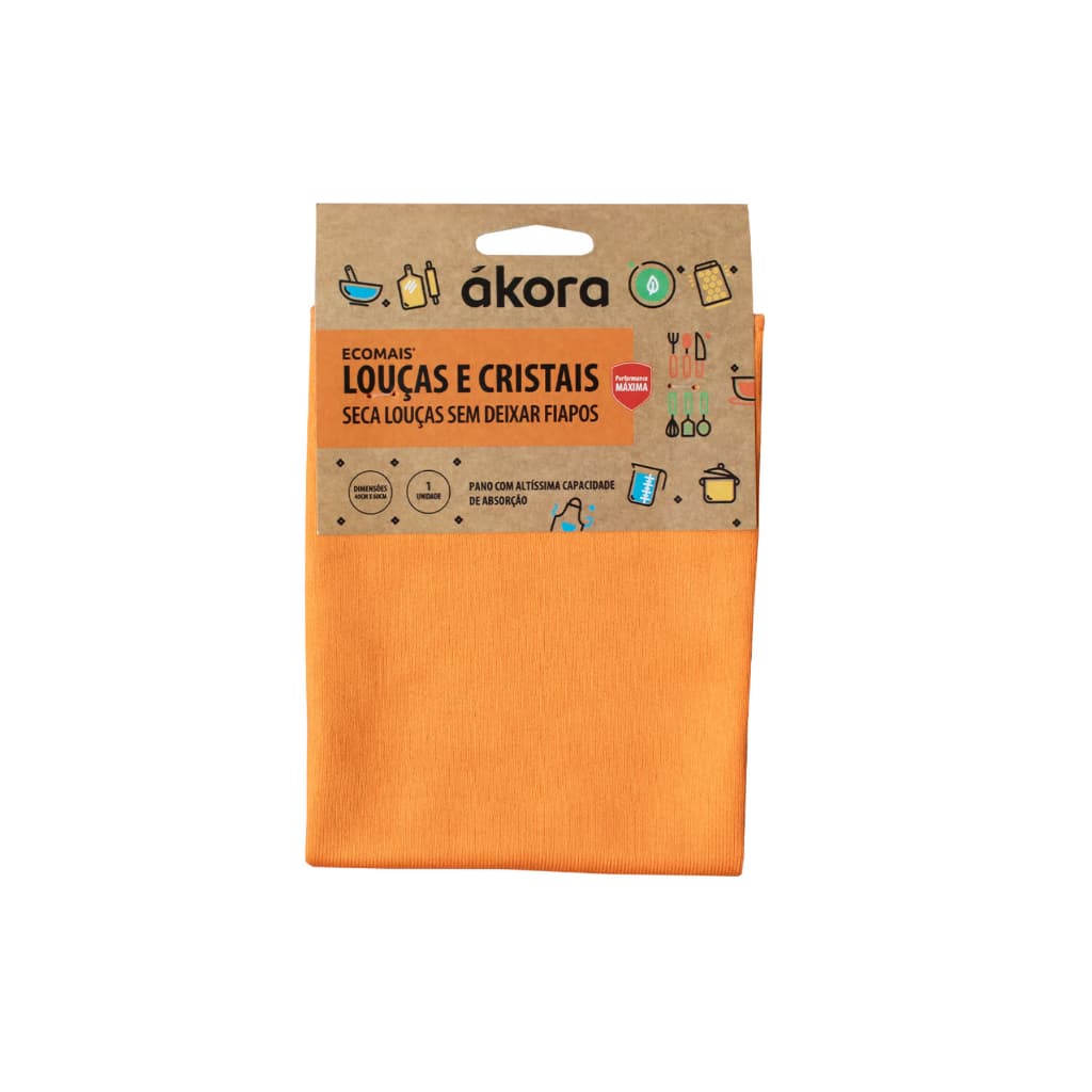 Ecomais Louças e Cristais Seca Sem Deixar Fiapos ou Resíduos 40x60cm Ákora- LARANJA