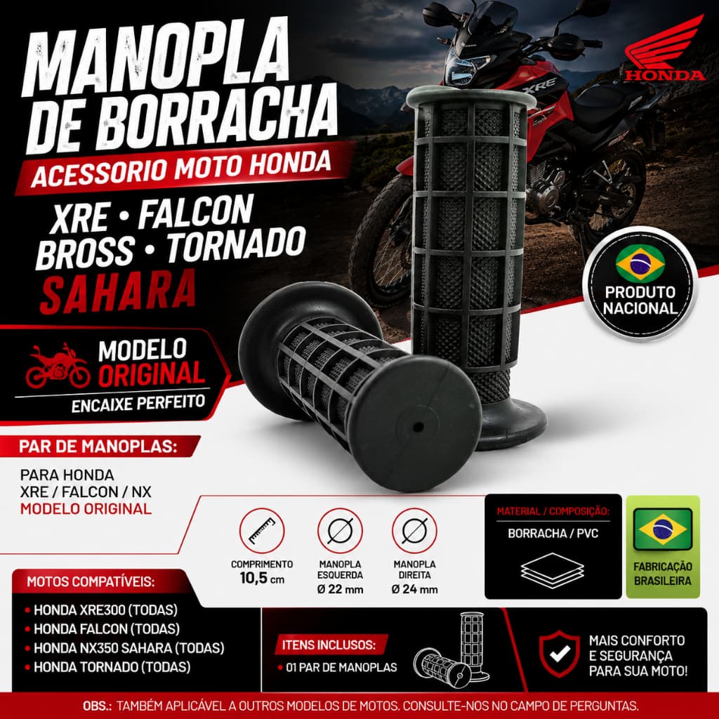 Manopla Para Moto Borracha Motos Honda Falcon Bross Sahara Tornado Bross Xre