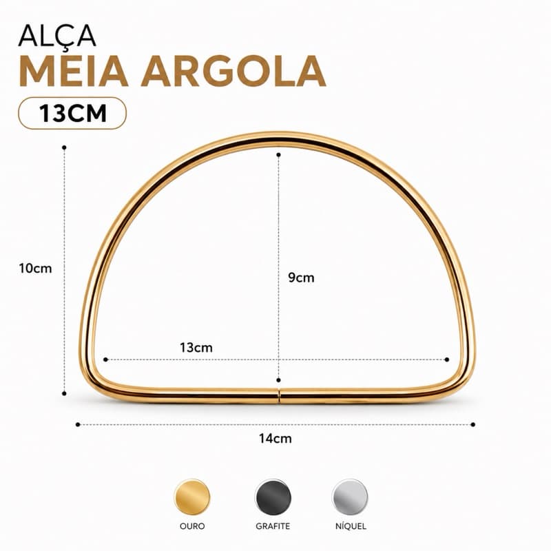 Alça para bolsa de metal meia argola - 13CM com 1 PAR