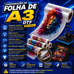Folha DTF A3 Alta Qualidade Estampa Textil Tenha sua Arte Pronta Enviamos em 24h