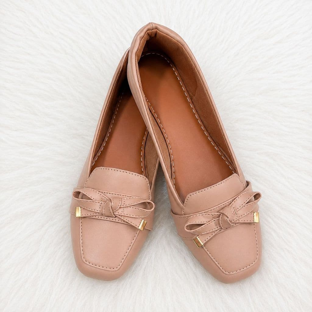 Sapatilha Mocassim Feminina Bico Quadrado Confortável com Laço Casual