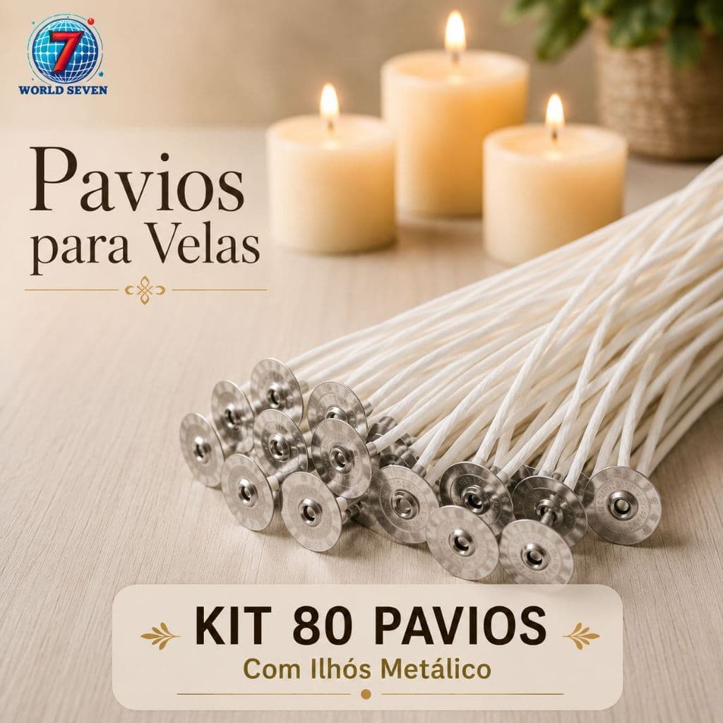 PAVIO PARAFINADO C/ILHÓS KIT 80 UNIDADES  P/ VELAS DECORATIVAS , PERFUMADAS E ARTESANATOS EM GERAL