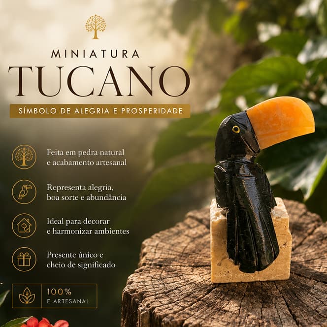 Miniatura Tucano Pedra Natural Cristal Artesanal Decoração Feng Shui Sorte Prosperidade