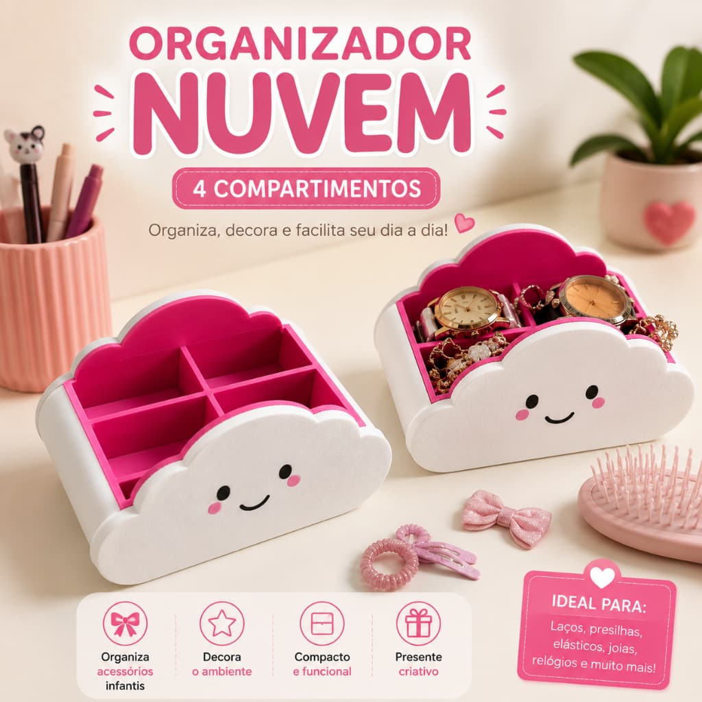Porta Acessórios Infantil Nuvem Organizador de Laços Presilhas e Joias