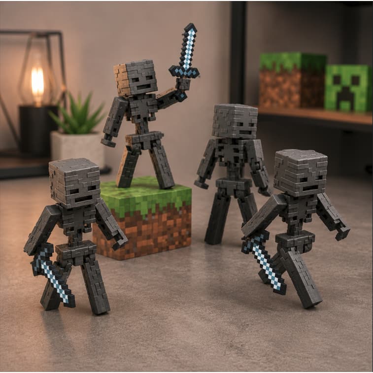 Esqueleto Articulado Com Espada Para Decoração Gamer De Setup Quarto Mesa E Colecionadores