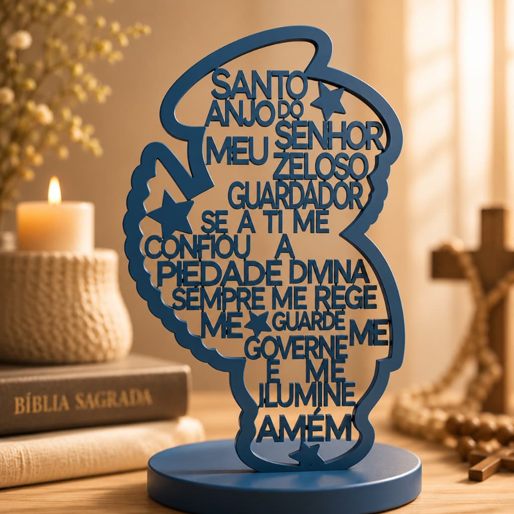 Santo Anjo da Guarda Decorativo Oração Quarto de Bebê Presente Batizado Decoração Infantil