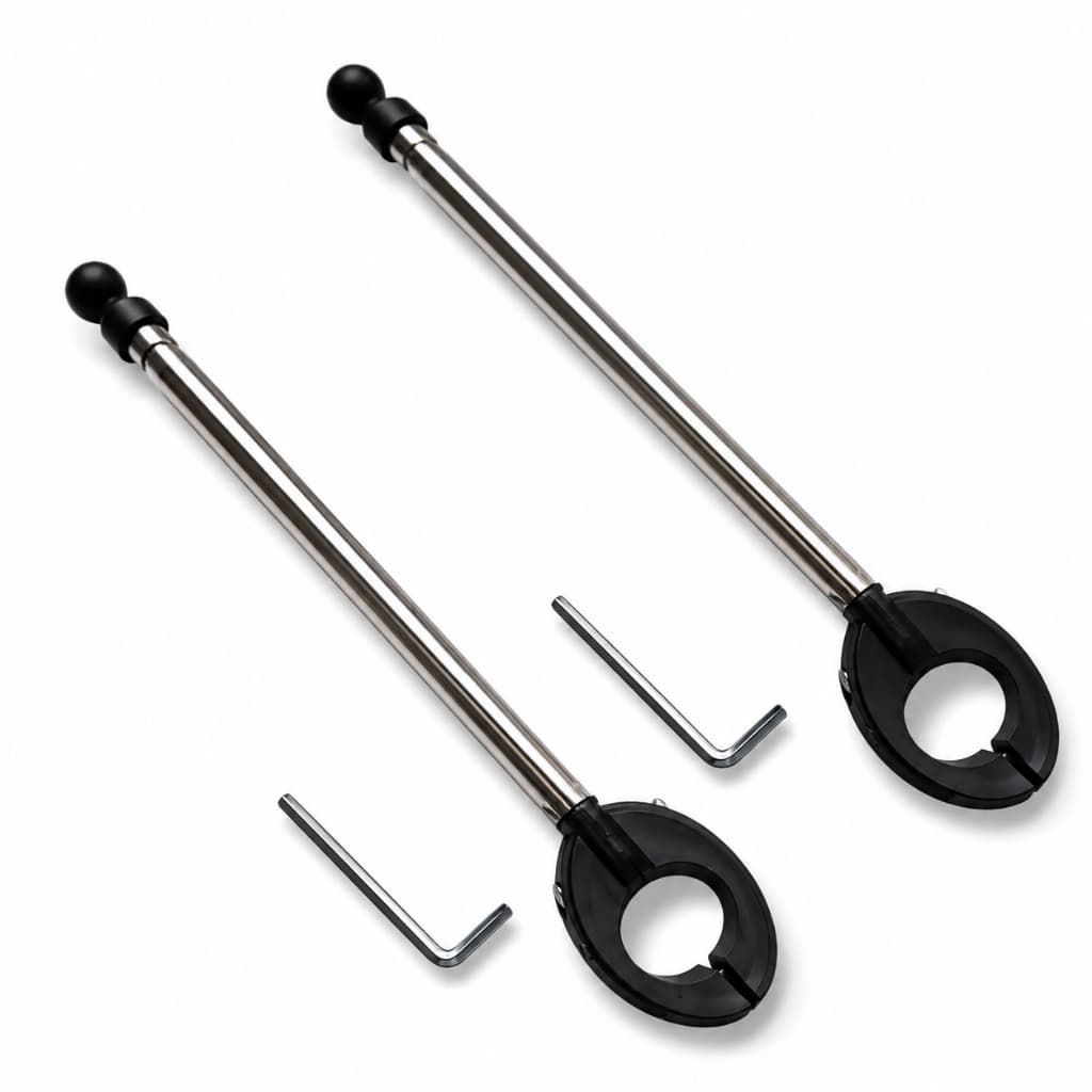 kit 2 Antenas Corta Pipa Moto Retrátil Anti Cerol Aço (Inox Guidão) Preto e Cromado