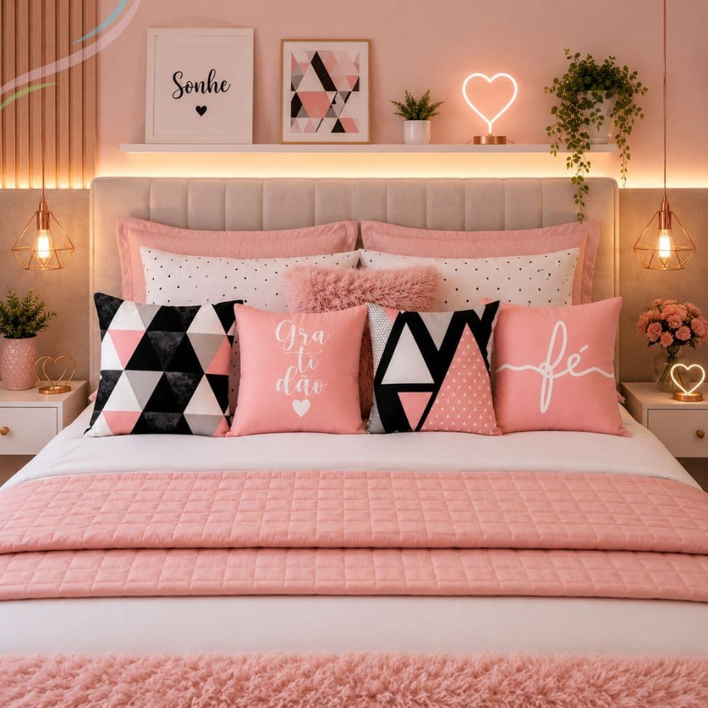 Kit 04 Almofadas Cheias 45x45 Decorativas Quarto Menina Varias Estampas Bonitas e Fofas Microfibra Antialérgica Decorar