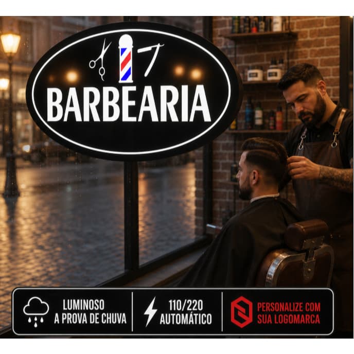 LUMINOSO COMERCIAL BARBEARIA 60X30 LETREIRO  LED A PROVA DE CHUVA  110/220 AUTOMÁTICO