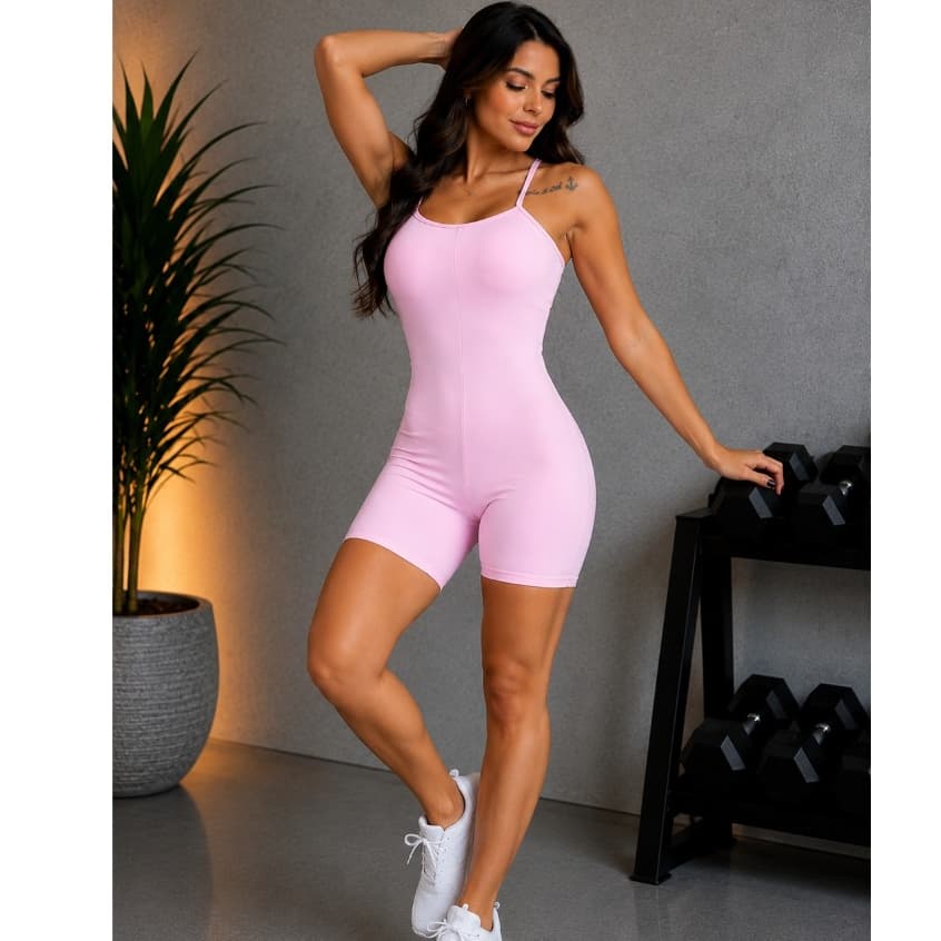 Macaquinho Curto Short Fitness Feminino academia passeios elegancia zero transparencia