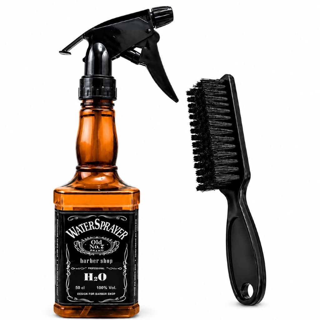Borrifador Spray Continuo Névoa Whisky 600ml + Escovinha Disfarce Degradê Barbeiro Kit Barbearia