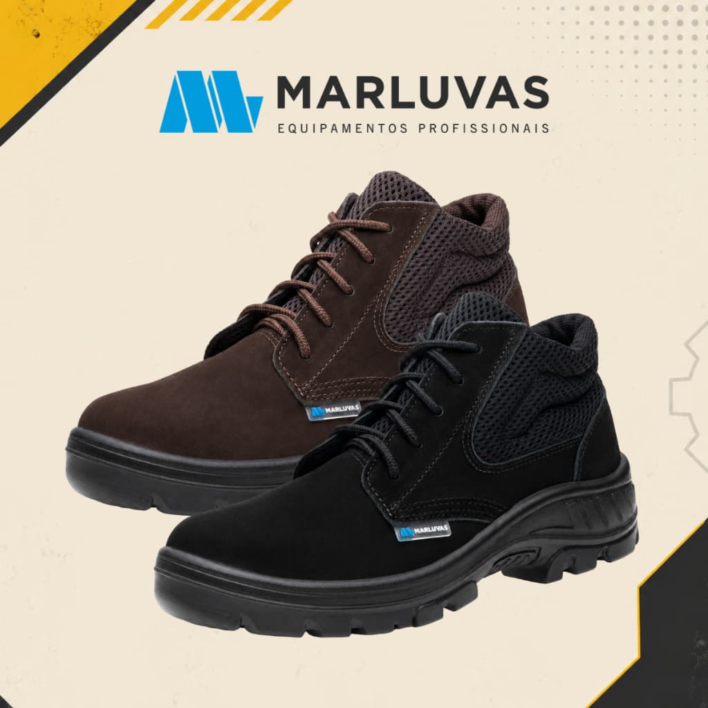 Bota Botina Marluvas Nobuck Segurança Coturno Resistente Trabalho Bico Pvc Cadarço Epi Ca