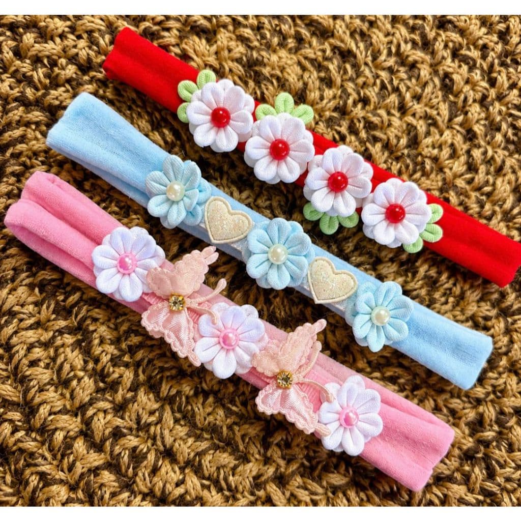 kit com 3 faixinha de cabelo + delicadeza + bebê