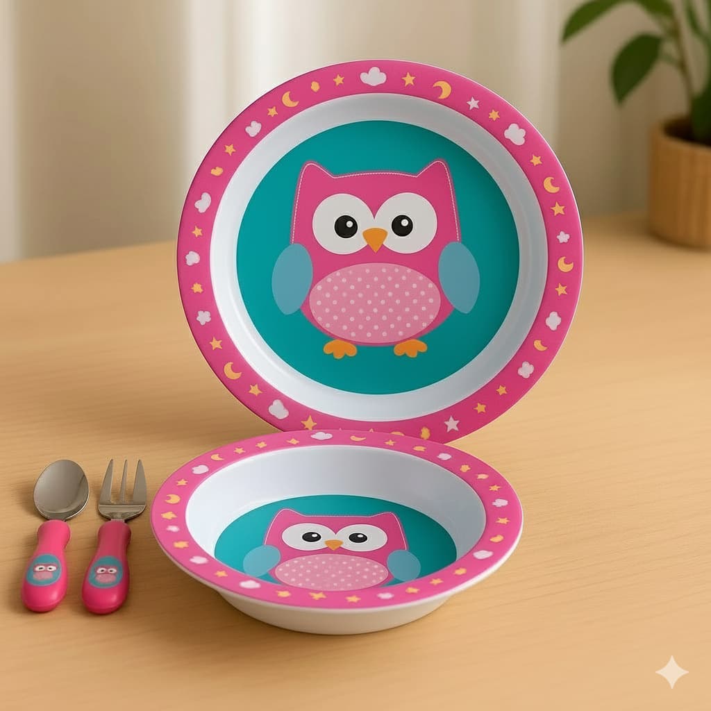 Kit Infantil Alimentação Talheres Inox Prato Bebê  Colorido