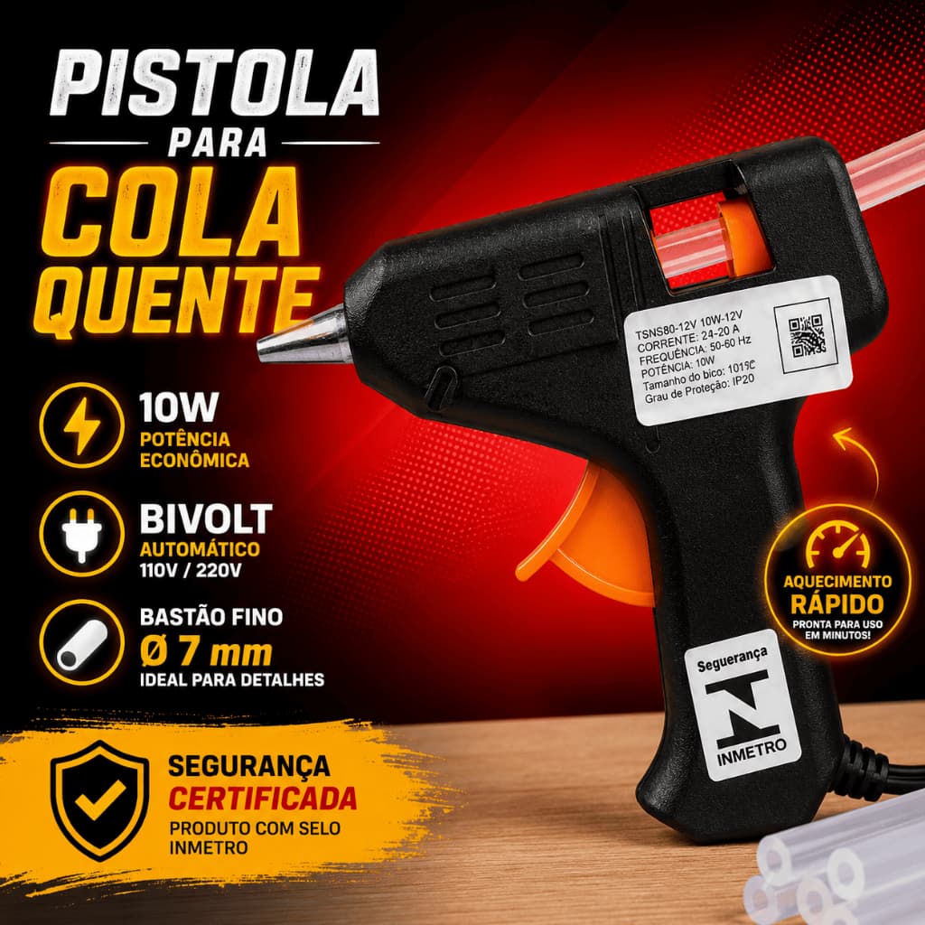 Pistola De Cola Quente Bivolt 10W Aplicador Profissional Pequena Para Artesanato