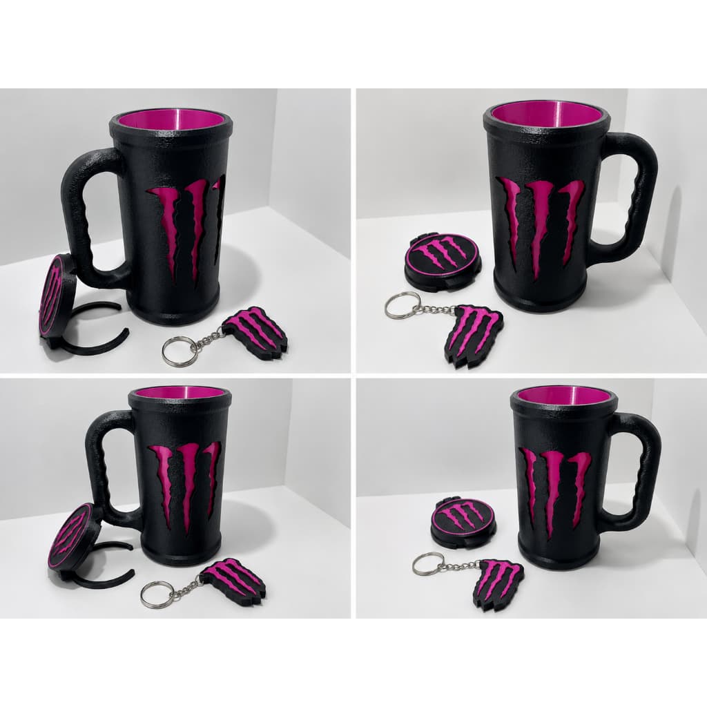 Copo Suporte para Lata Monster com Tampa + Chaveiro Abridor de Latas | Impressão 3D | Presente Criativo