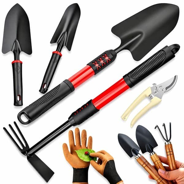 Kits Para Jardinagem Enxadinha e Pá Extra Grande 2 Pás Grandes Tesoura de Poda Luva Confortável e Kit Para Vasos