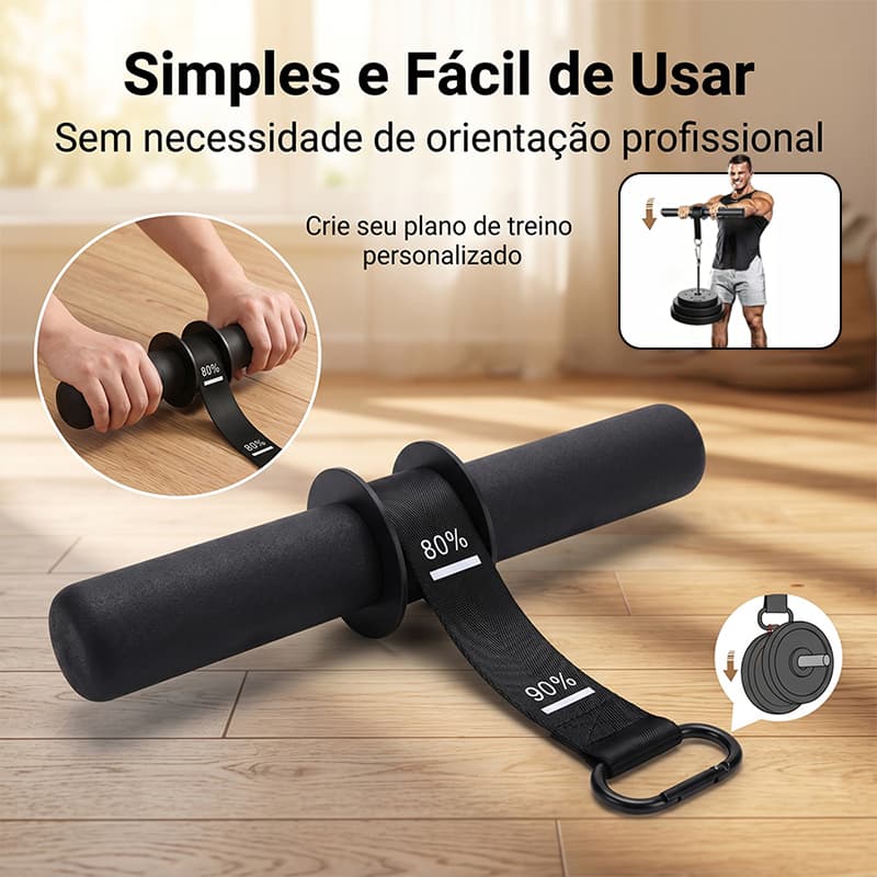 Rolete Barra Fortalecedor de Punho Antebraço Wrist Roller 50kg Musculação Treino Força Pegada Bíceps Iniciante Avançado