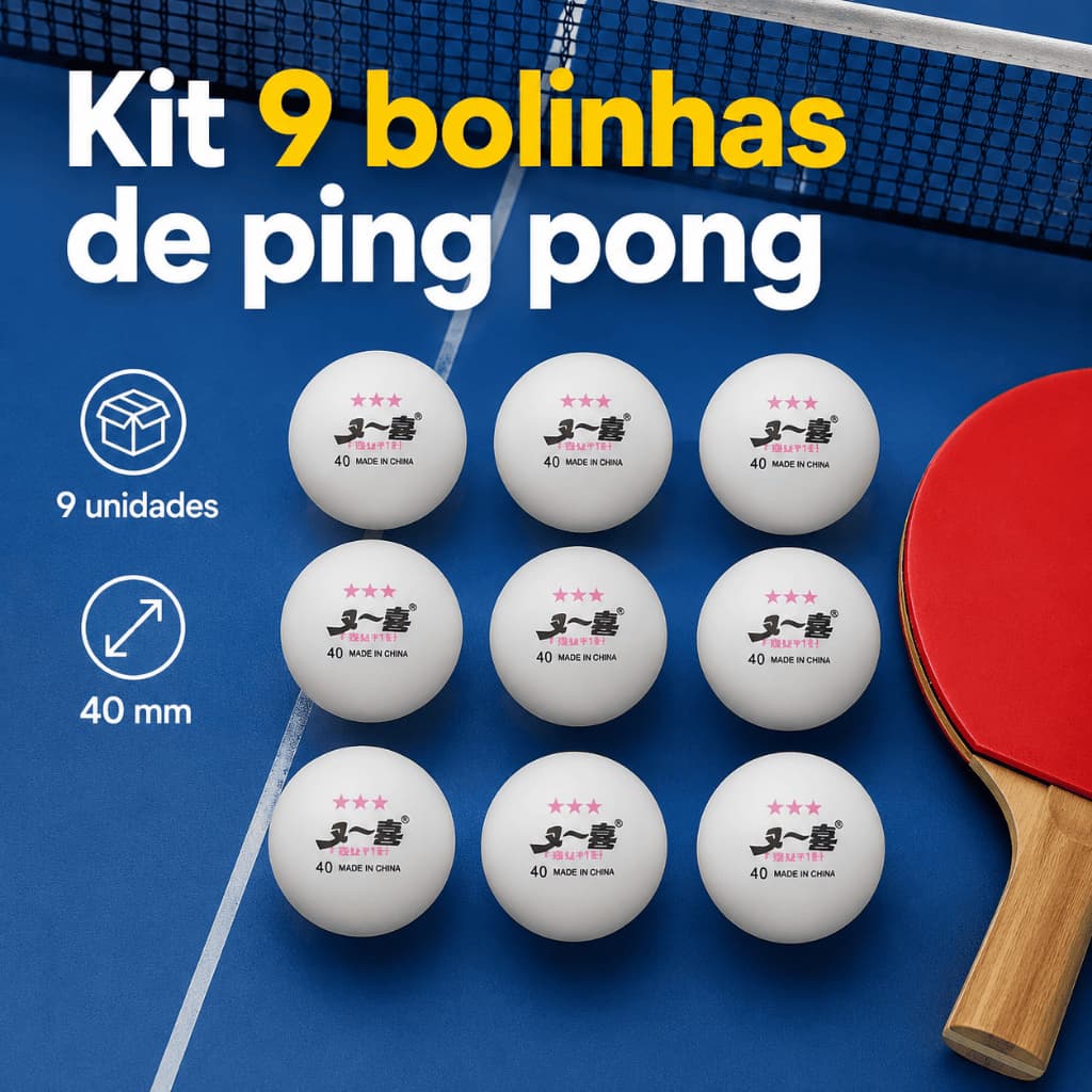 9 Bolinhas de Ping Pong Profissional Tênis de Mesa Competição Esporte Lazer