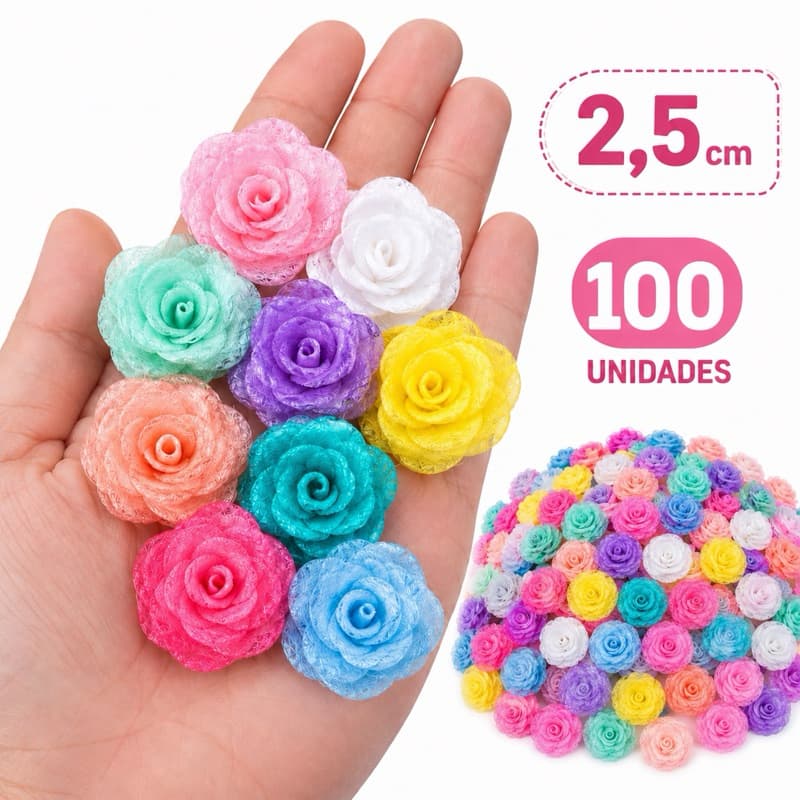 Flor de Malha 2,5 para laços e artesanato 100 unid Aplique flor de tecido Poliéster