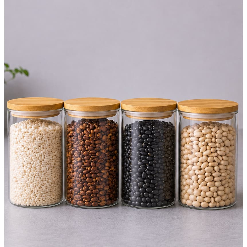 Kit Potes Herméticos 800ml Resistência térmica/Tampa Bambu – Vedação Forte Cozinha Organizada-Multifuncional