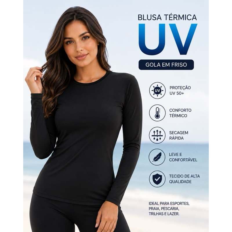 Camisa Proteção UV Segunda Pele Manga Longa Tecido Gelado Feminina UV50 Praia Verão e Inverno Conforto Secagem Rápida