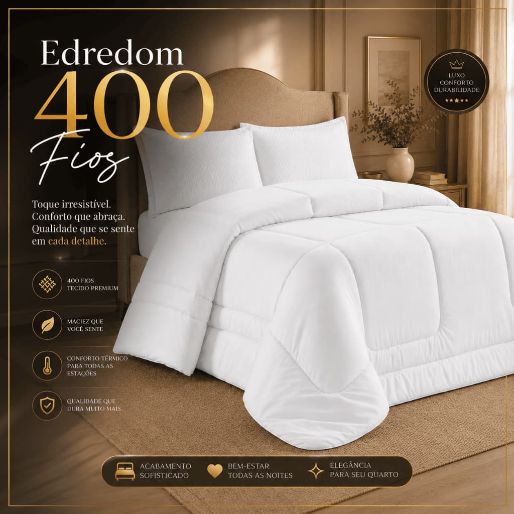 Edredom Grosso 400 Fios Antialérgico Toque Macio Hotel Luxo Para Inverno Solteiro Casal Queen King
