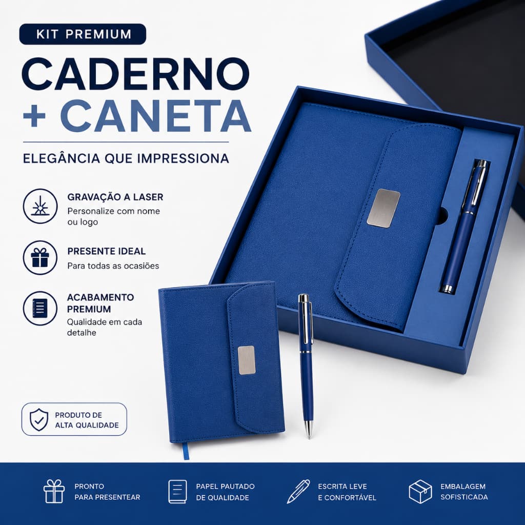 Kit Executivo Personalizado Agenda Caneta Metal Gravação Laser Caixa Presente Brinde Corporativo