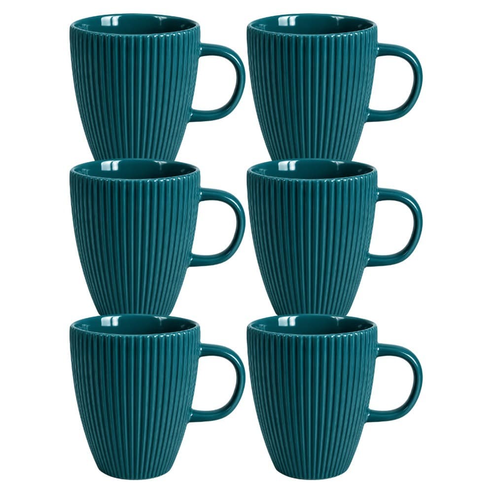 Kit 6 Caneca Canelada Porcelana Azul Petróleo 250 ml Para Café Chá Leite Cappuccino Mesa Posta Cozinha Restaurante