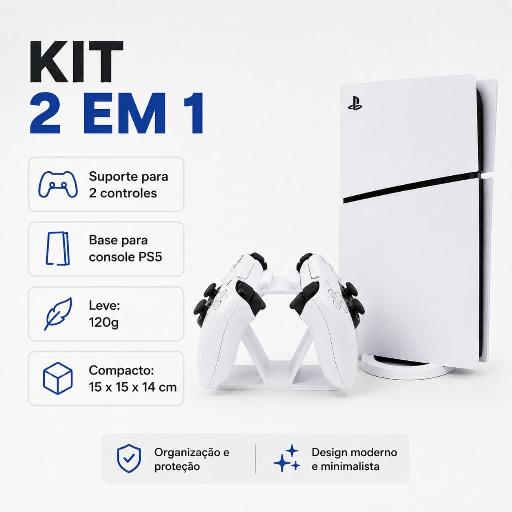 Suporte PlayStation 5 - 2 em 1 Base Para Console + Controle Organizador Gamer Suporte para Controle PS5 Base Console PS5